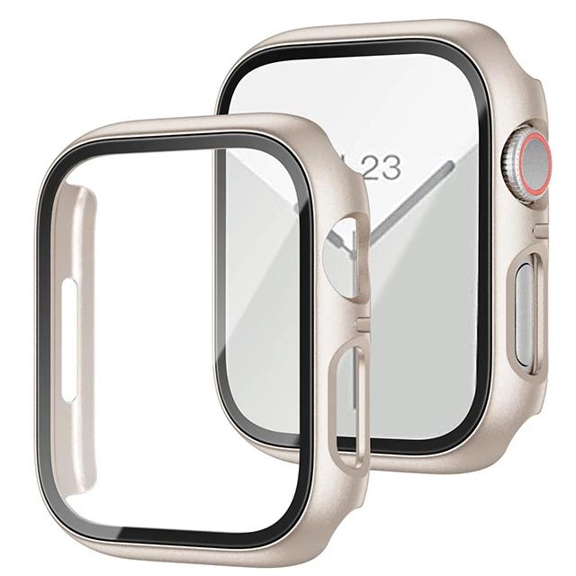 Tempered Glass+Case For Apple Watch Series 9 8 7 41mm 45mm 42mm PC Bumper Screen Protector Cover iWatch 6 5 4 Se 44mm 40mm Shell