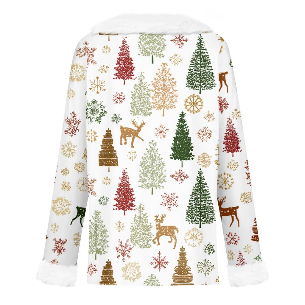 Women's Casual Fashion Long Sleeve Christmas Printed Flannel Collar Top