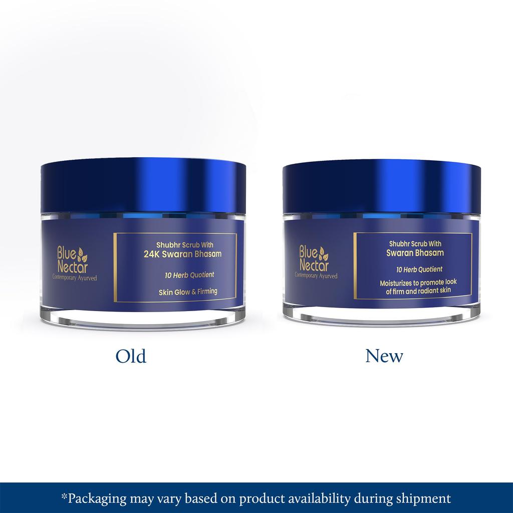 Blue Nectar Gold Face Scrub for Glowing Skin | Naturally Exfoliating Scrub for Men & Women with Walnut & Kumkumadi | Ayurvedic Tan Removal (12 Herb