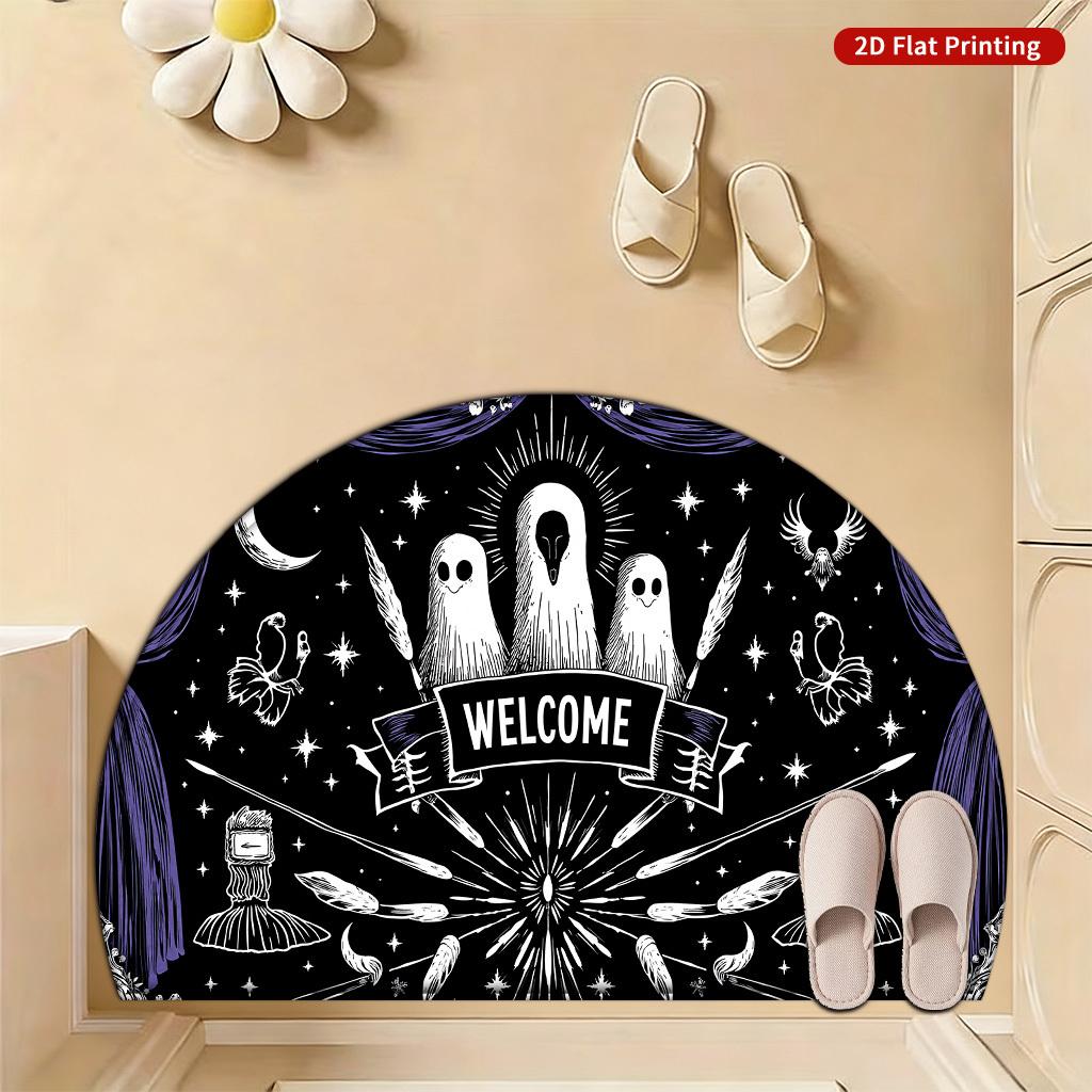 Spooky Halloween Half Round Doormat Cute Ghost Moon Star Semicircle Carpet For Bedroom Bathroom Front Door Welcome Floor Mat