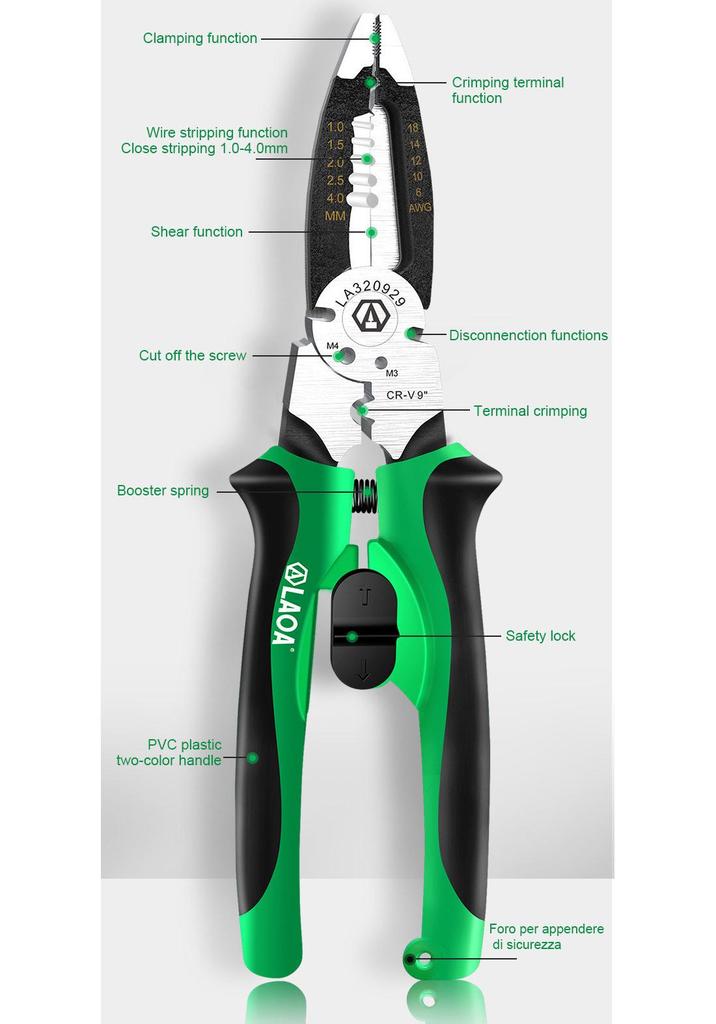 Old A 9" Multifunctional Electrician's Long-Nose Pliers - Wire Stripping and Crimping Tool (Model: LA320929)