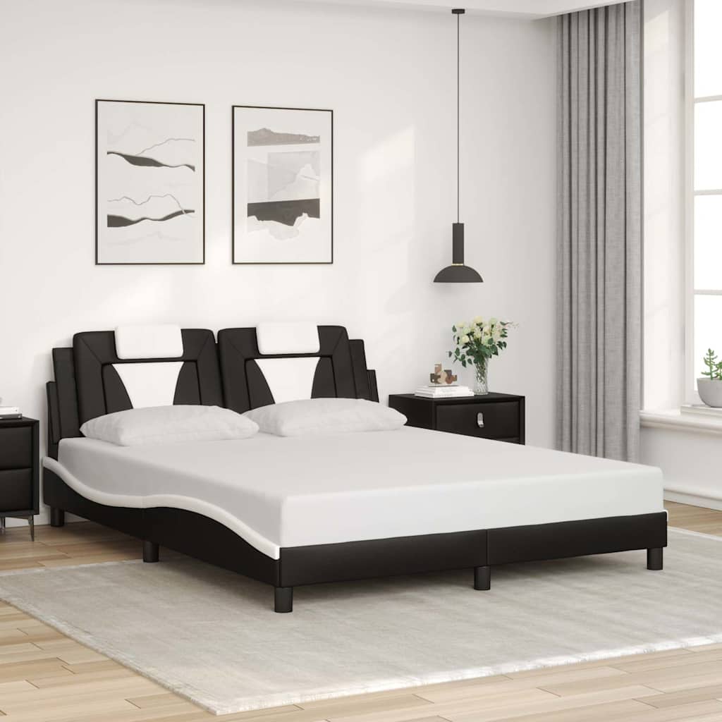 Bed Frame Viana without Mattress Black and White 160x200 cm Faux Leather