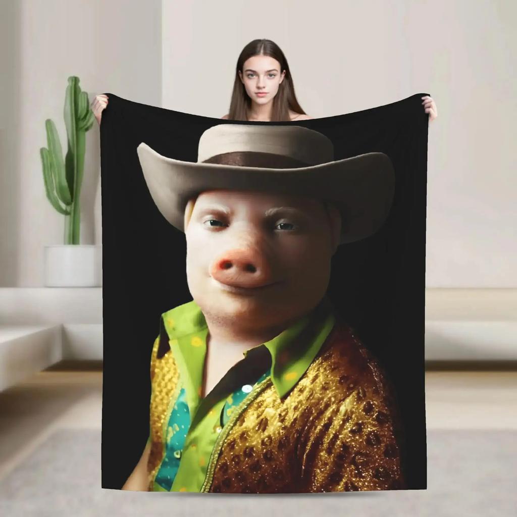 Super Soft Funny Meme Throw Blanket  John Pork Shoutout Design Comfortable Bedspread for Kids Bedroom or Sofa Decor