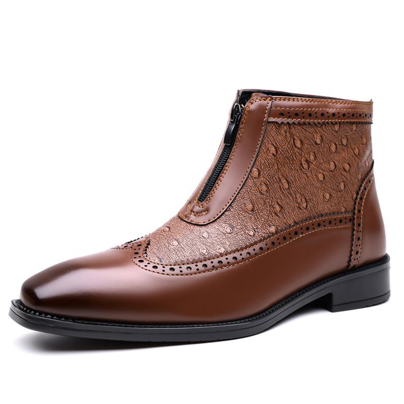 Fashion New Men's Patent Leather Pointed Business Casual Brogues Ankle Boot for Men Winter Brand Designer Chelsea Leather Shoes