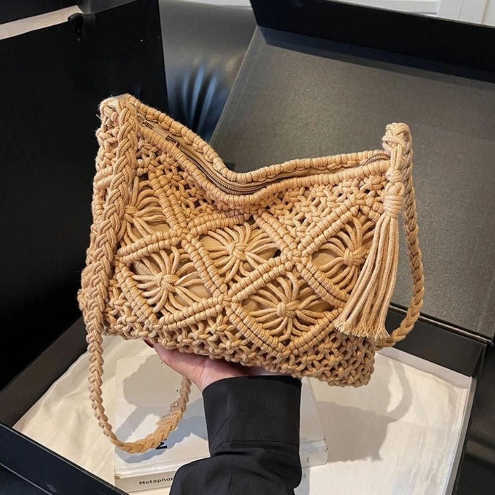 Tassel Weave Shoulder Bag Women Ethnic Style Ladies Underarm Bag Crochet Crossbody Bag  Travel
