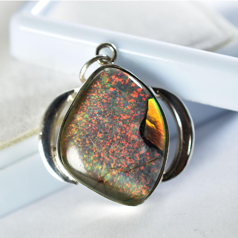 Natural Opal Pendant Multi-Color Fancy 35 ct 925 Sterling Silver October Birthday Birthstone