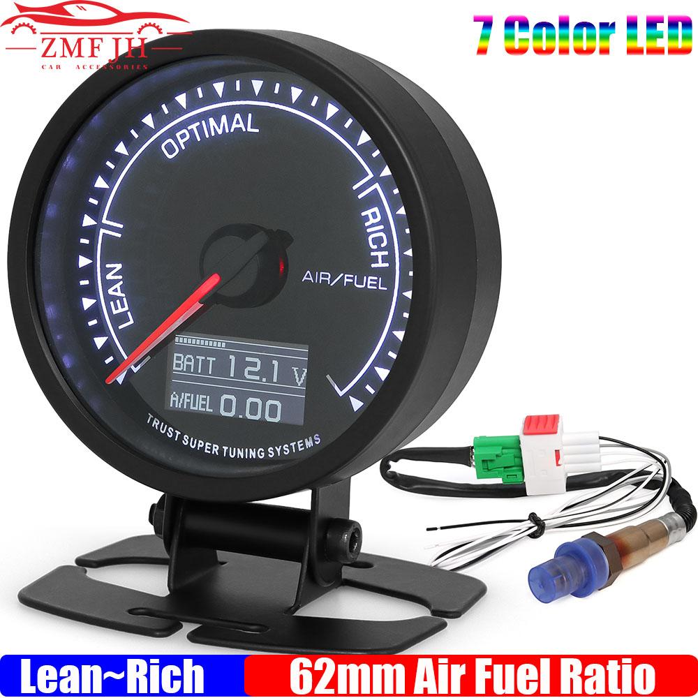 2.5" 62mm AFR Gauge for Narrowband Oxygen Sensor OE0258006028 7 Color LED Digital Air Fuel Raito with Bracket Holder for Car 12V
