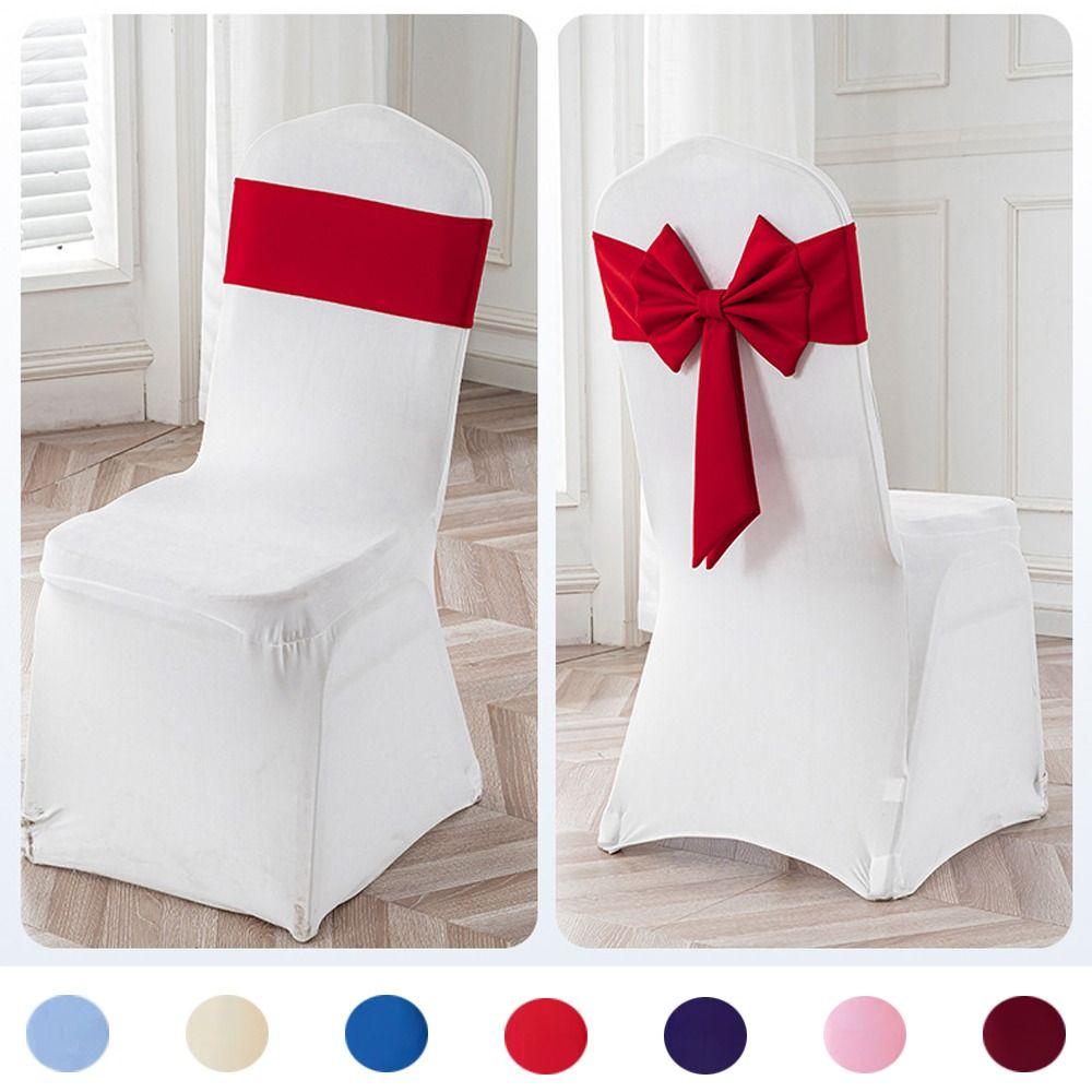 Spandex Chair Sash Ready Made Satin Ribbon Bows Chair Bands  Wedding Banquet Events Decoration