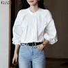Women Lace Splice Round Neck Loose Long Sleeve Casual Blouse