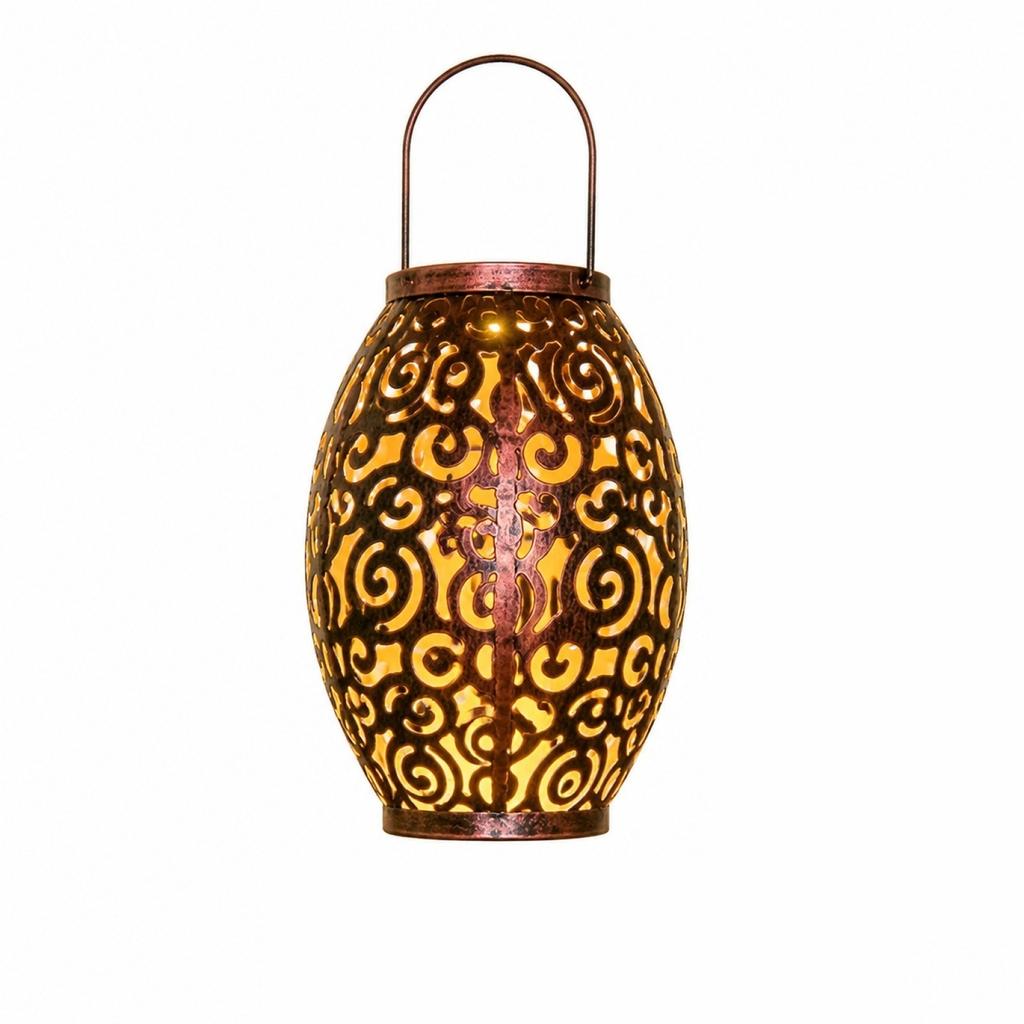 Solar Lantern Outdoor Decorative Metal Garden Light Hollow Pattern Projection Lamp with Tree Design for Patio Yard Pathway Lighting