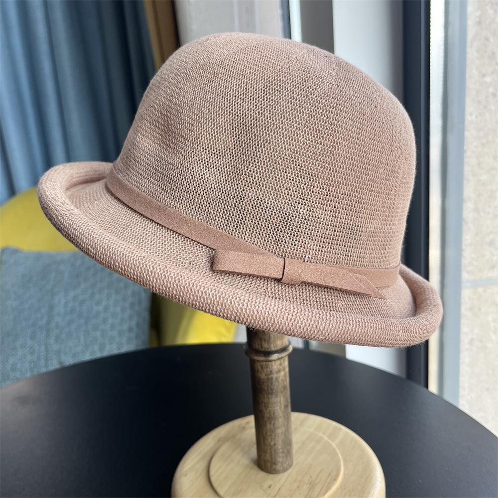 Andningsbar solhatt i bomull och linne dam retro kupolhatt mångsidig fiskarhatt basinhatt solskydd solhatt
