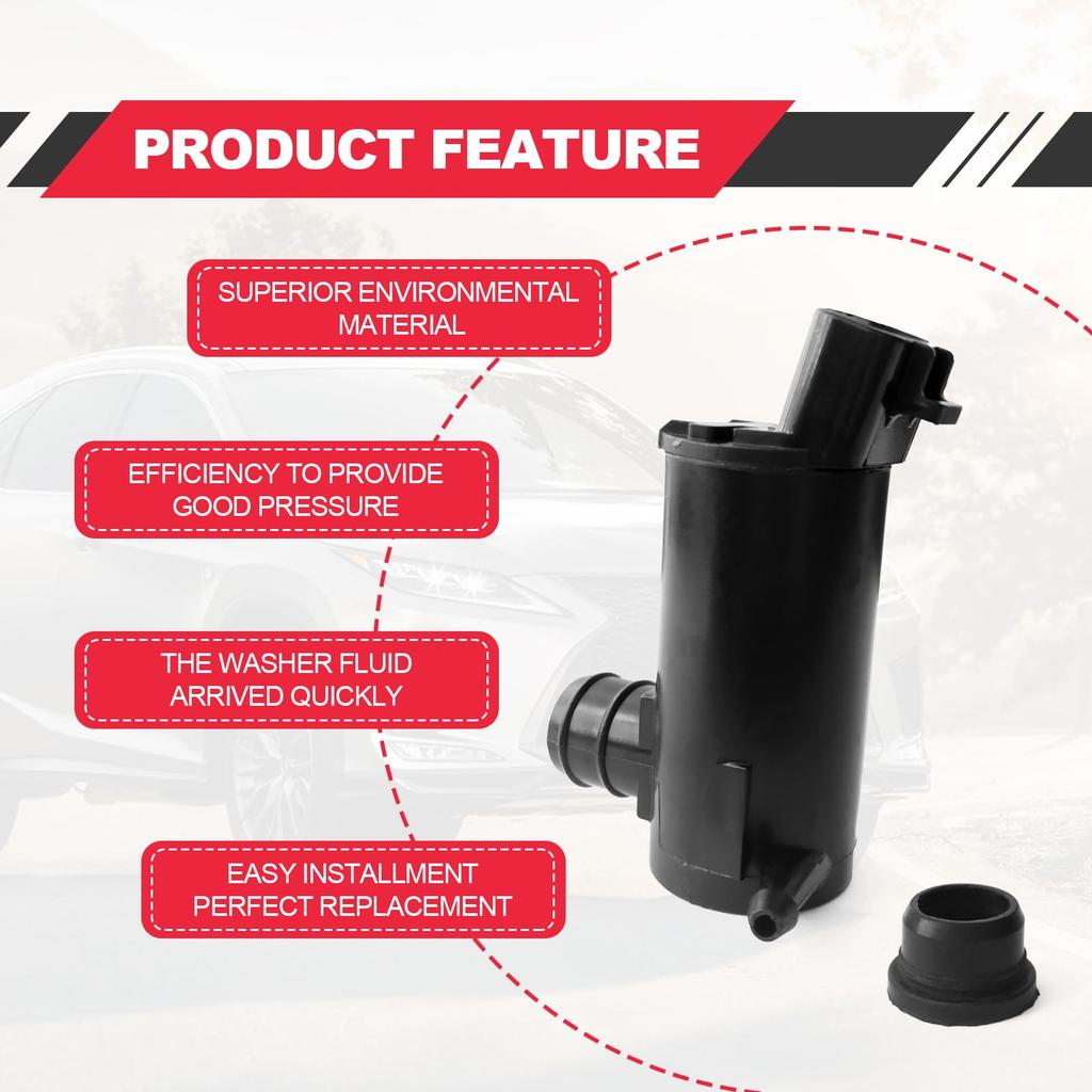 Windshield Washer Pump for Toyota Lexus Replaces OEM: 85330-12340, 85310-20190, 85330-33020, 85330-AA010, Grommet Washer Fluid Pump