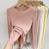 Women's Round Neck Long Sleeve Knit Top Slim Fit Solid Color Basic Thin Layering Shirt Elegant Casual Blouse
