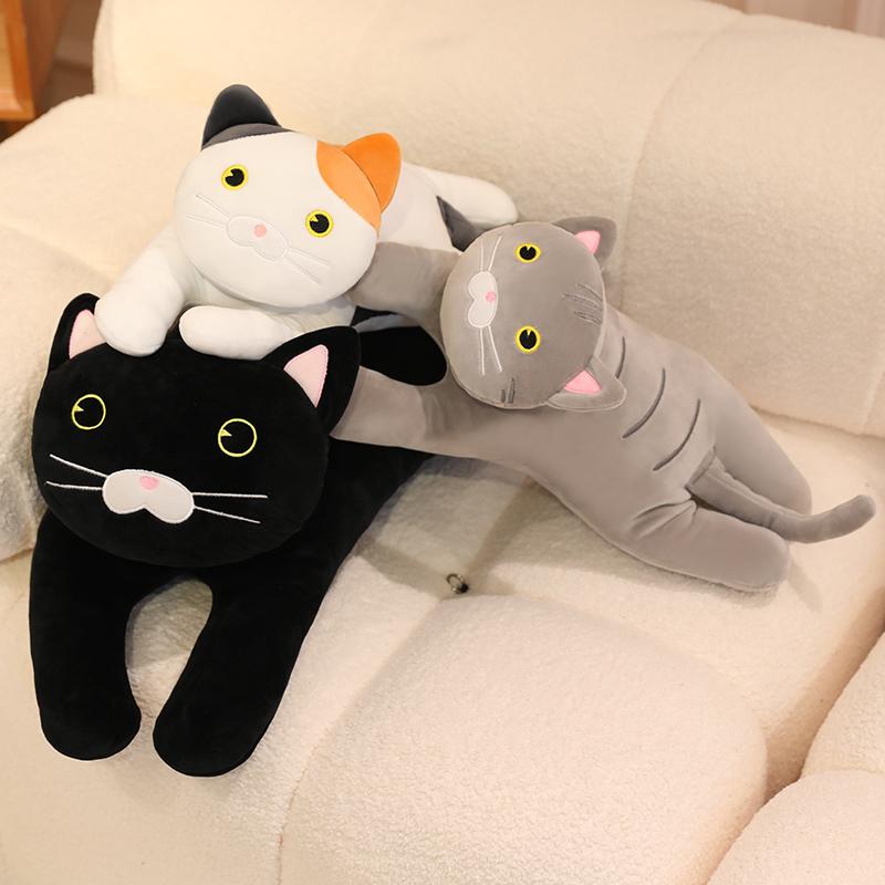 30/50/70cm Lying Cat Plush Throw Pillow Cute Black CatGrey Cat Pillow Sofa Cushion Leg Pillow Sleep Companion Gift