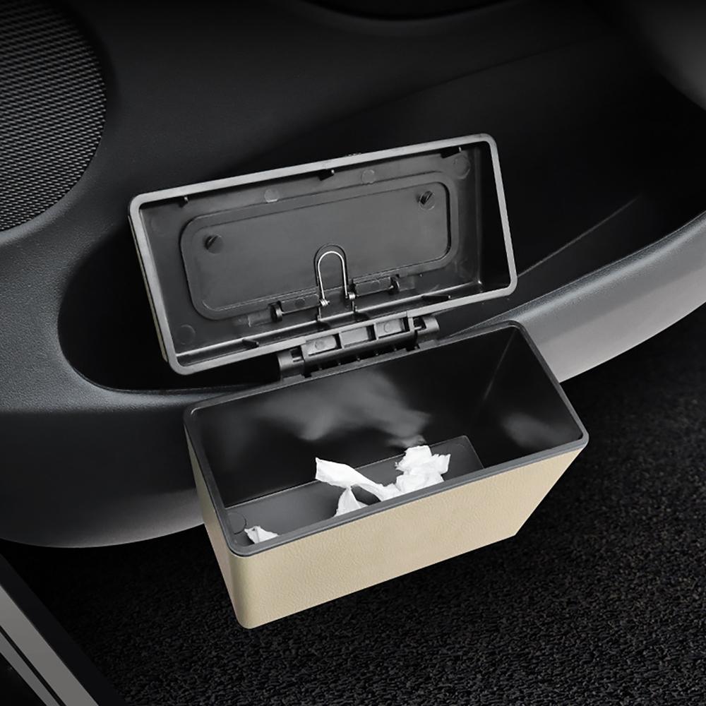 Car Trash Can with Lid Large Capacity Car Accessories Trash car Garbage Dustbin Car Office Organization beige