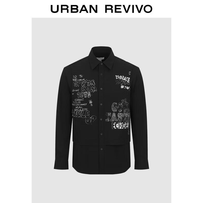 UR 2025 Spring Men s Patchwork Color Block Print Long Sleeve Shirt S