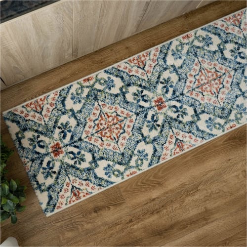 Sayan Sayan Scandinavian Tile Kitchen Rug, Carina, 50x180cm, Blue, Wilton Weave