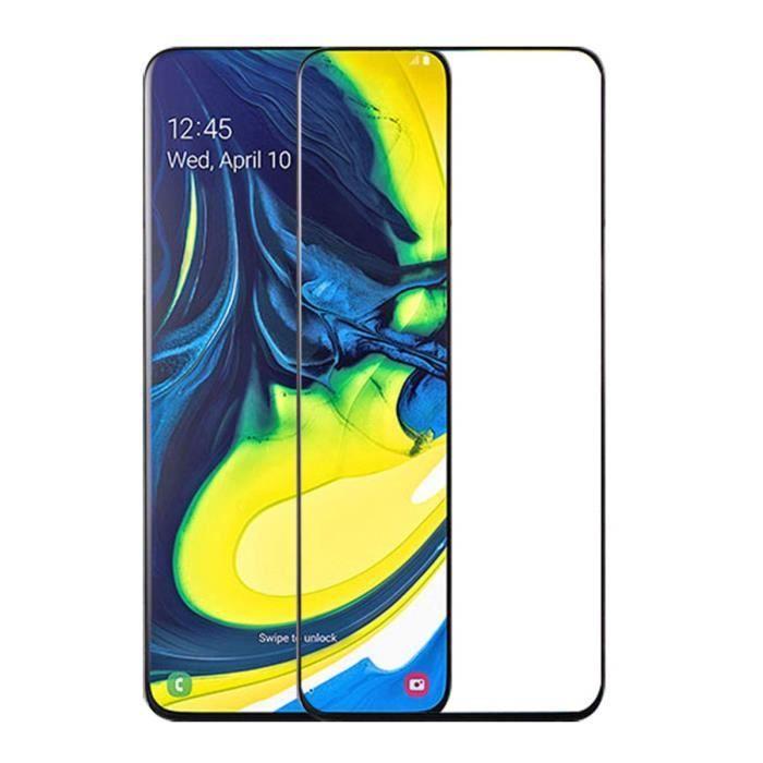 Verre Trempé - PHONILLICO - Samsung Galaxy A80 - Pack de 2 - Transparent - Bord Noir - Résistant aux Rayures