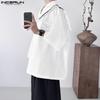 INCERUN Oversized Men Naval Collar Short Sleeve Stitching Casual Loose Shirts Tops
