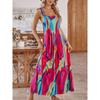 Bohemian Style Summer New off-Neck Irregular Print A Word Backless Sling Dress Beach Long Dress