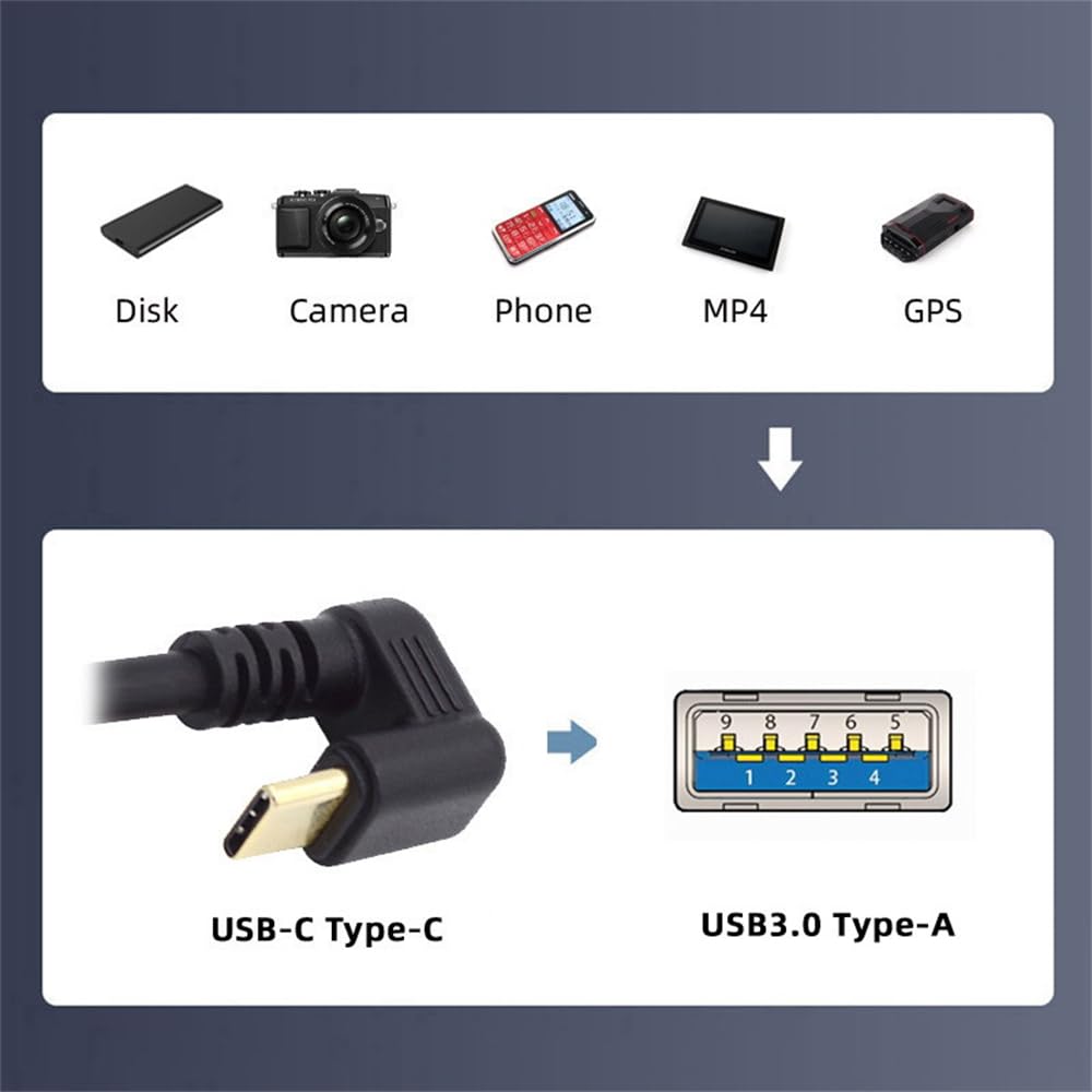 xiwai to Type C Male to Male USB Power and Data Opposite Back for and Mobile Phones Left-Angled Type-A USB-C 3.0 Cable, 480Mbps, Black, U-Shaped