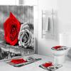 Red Rose Flowers Bathroom Curtains Black Fabric Shower Curtain Set Bath Mats Rugs Toilet Lid Cover Anti-Skid Carpet Home Decor