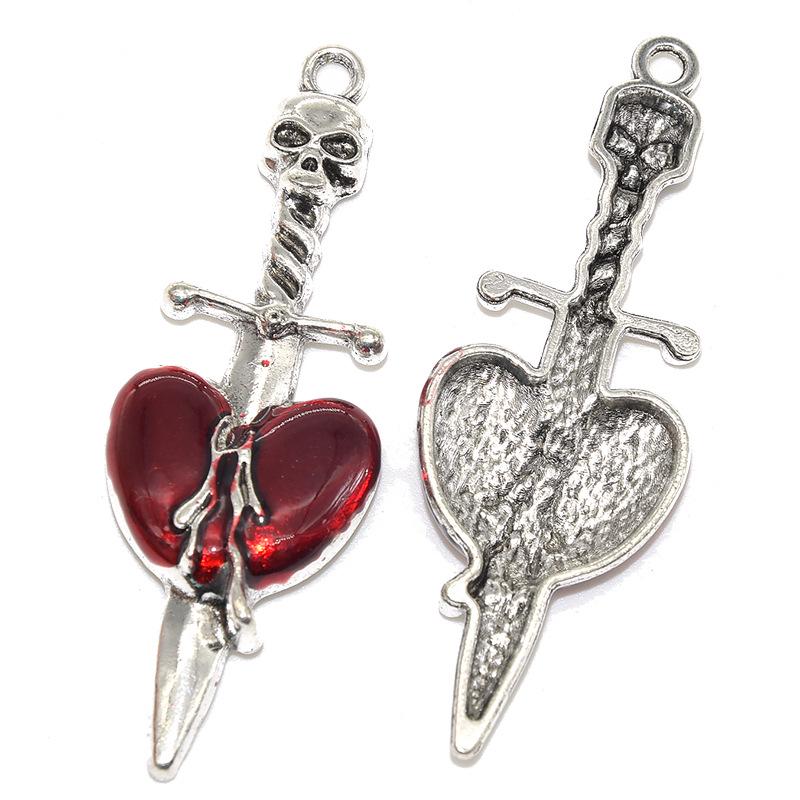 Halloween Gothic Skull Sword Heart Pendant - DIY Jewelry Accessory