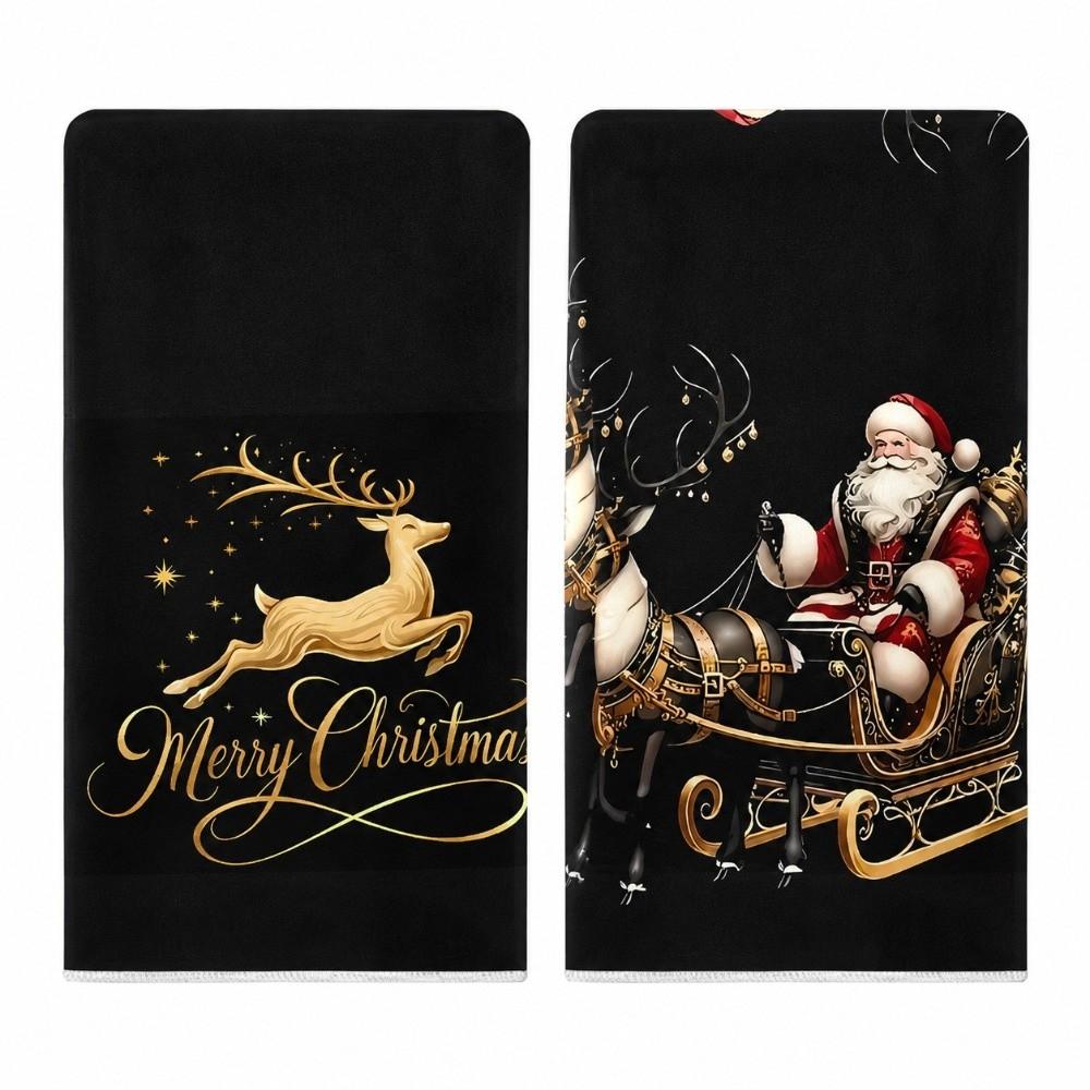 2pcs Microfiber Christmas Dishcloth Set Absorbent Tea Towel Set Cleaning Cloths  Holiday Decor