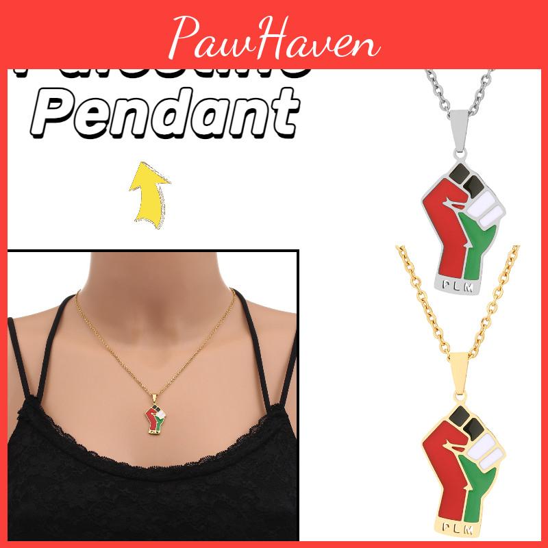 Stainless Steel Palestinian Map Pendant Necklace Ethnic Style Couple's Trendy Titanium Steel Accessory