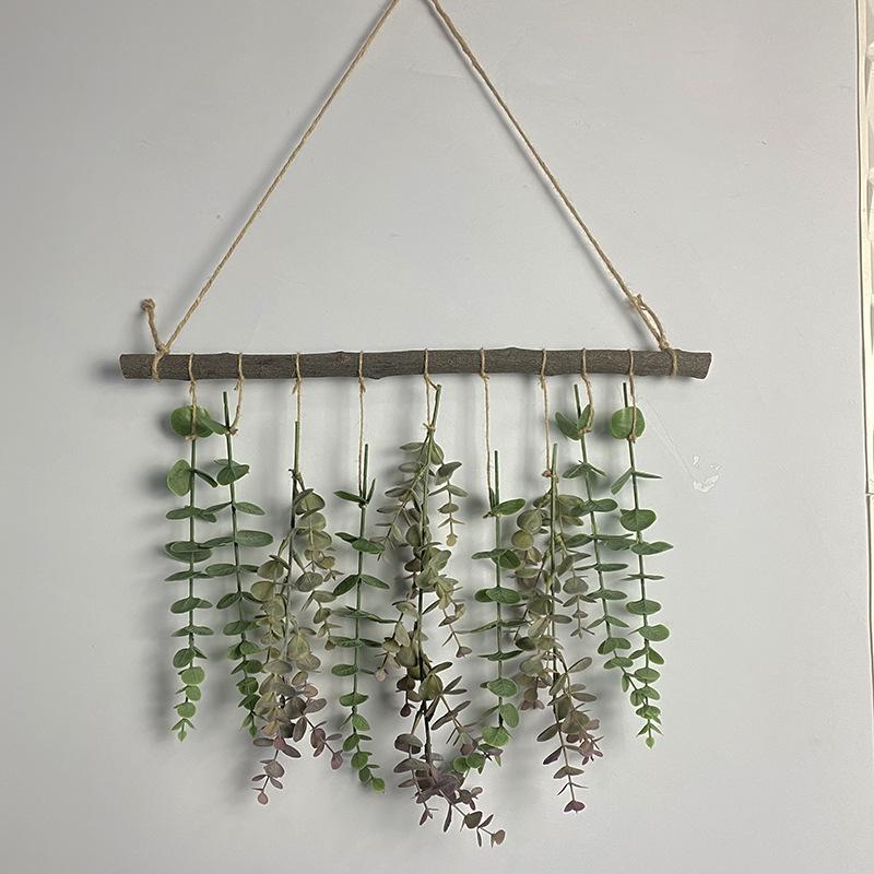 Log Wall Hanging Simulation Green Plant Eucalyptus Leaf Simulation Leaf Hanging Down Home Hotel Wall Decoration Hanging Jewelry