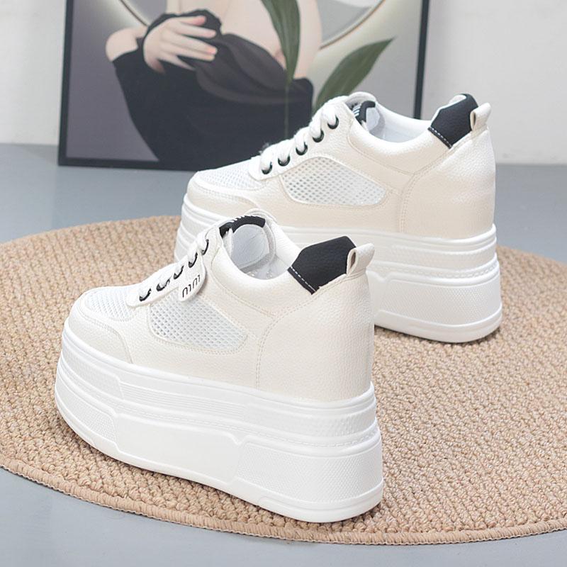 Móda 10CM 12CM Dámské ležérní boty s tlustou podrážkou Kožené Super vysoké podpatky Tenisky Šněrovací Platformové boty pro studenty Platformové boty