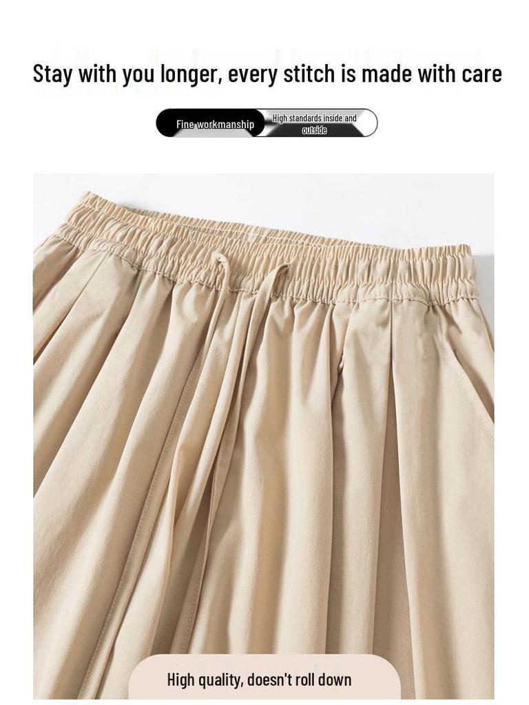 Women's Summer Ice Silk High-Waist Wide-Leg Pants: Lightweight, Casual, Japanese-Inspired, Textured Drape Skirt Pants