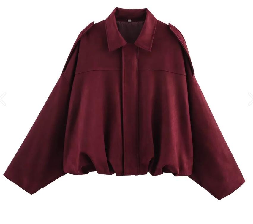 European and American women s clothing popular fashion suede texture effect bomber jacket jacket L бордовый