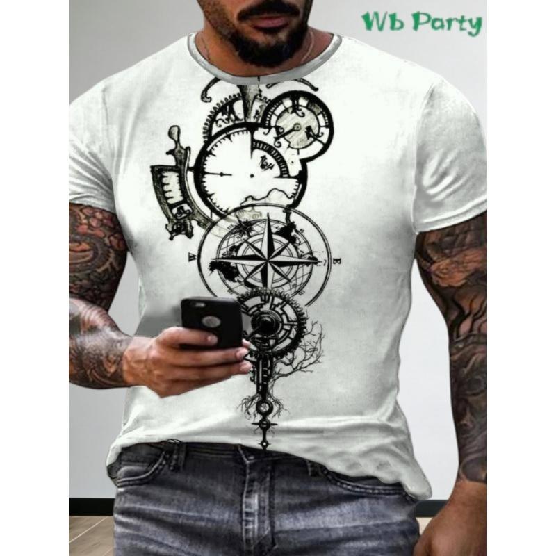Men's Vintage T-Shirt Marine Adventure 3D Print Top Summer Fashion Casual Loose Tee New Streetwear Short Sleeved T-Shirt for Men