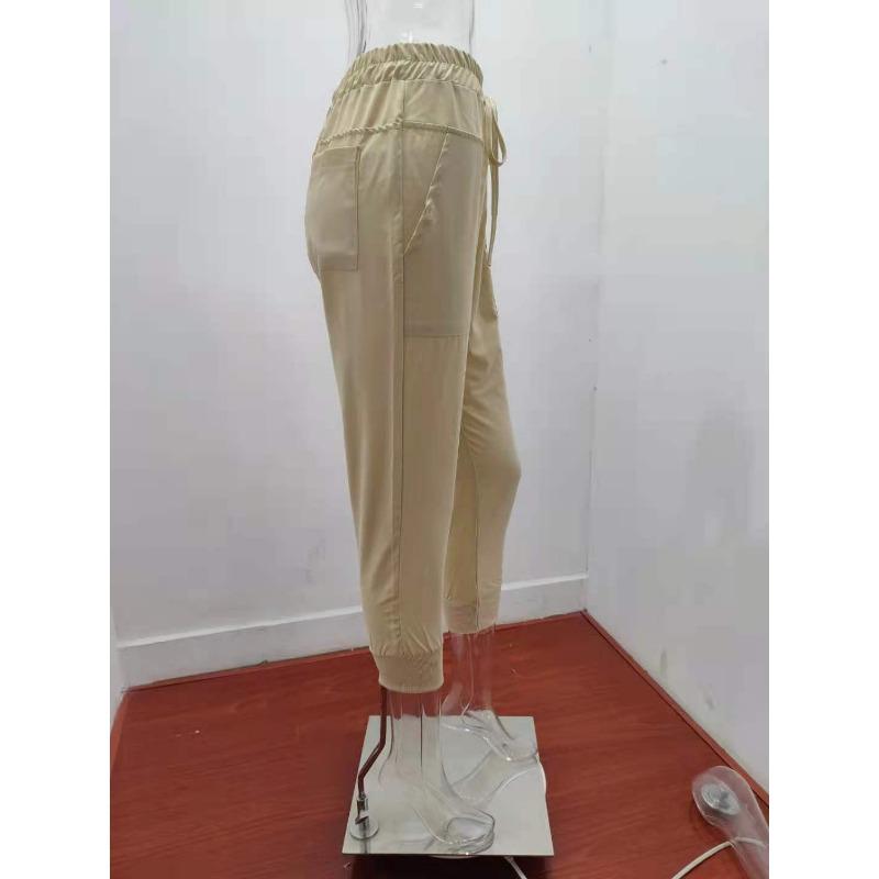 Summer Women Loose Plus Size Solid Color Simple Lace Up Slim Casual Nine Point Slimming Trousers