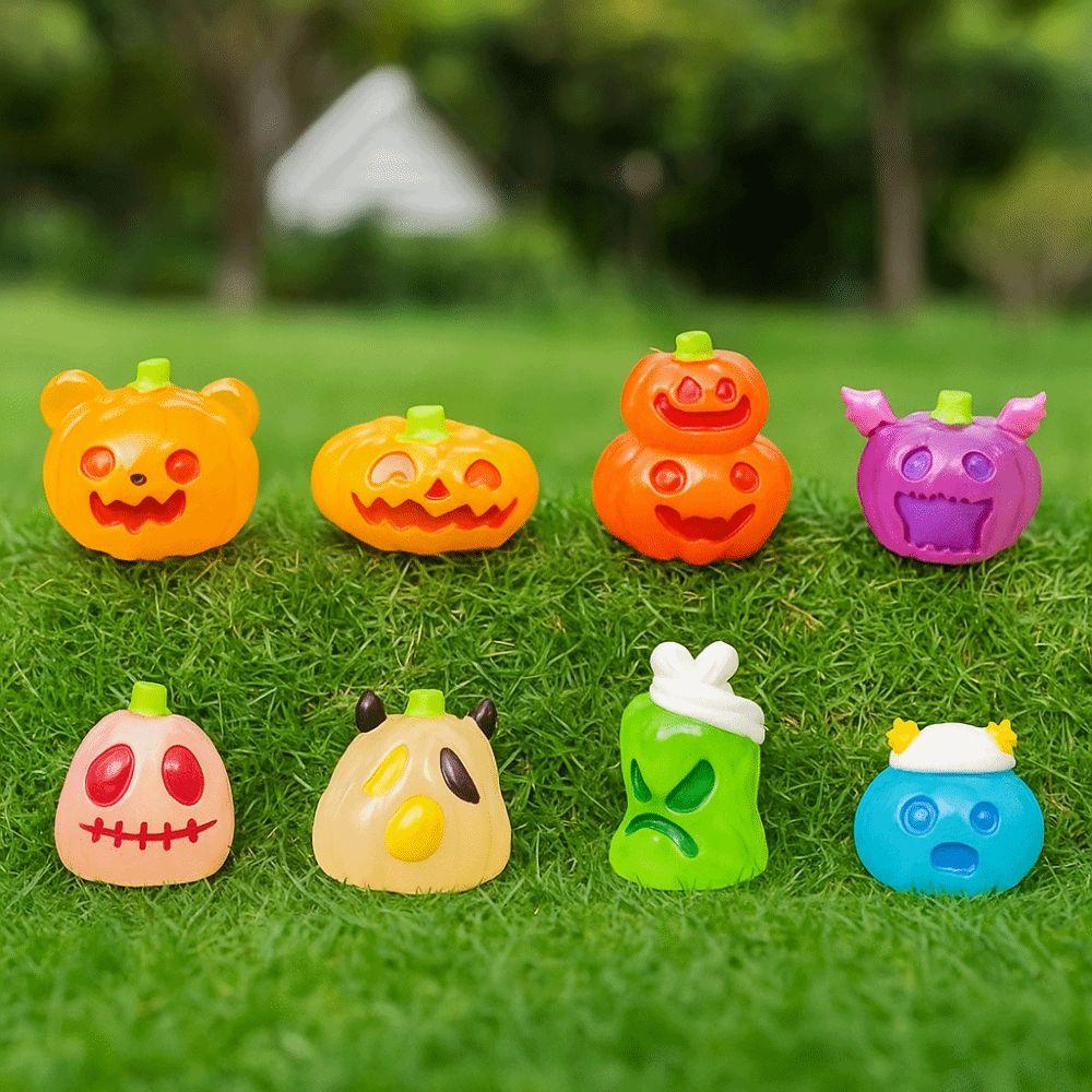8pcs Micro Landscape Pumpkin Ghost Miniatures Luminous Little Statue  Garden Ornament