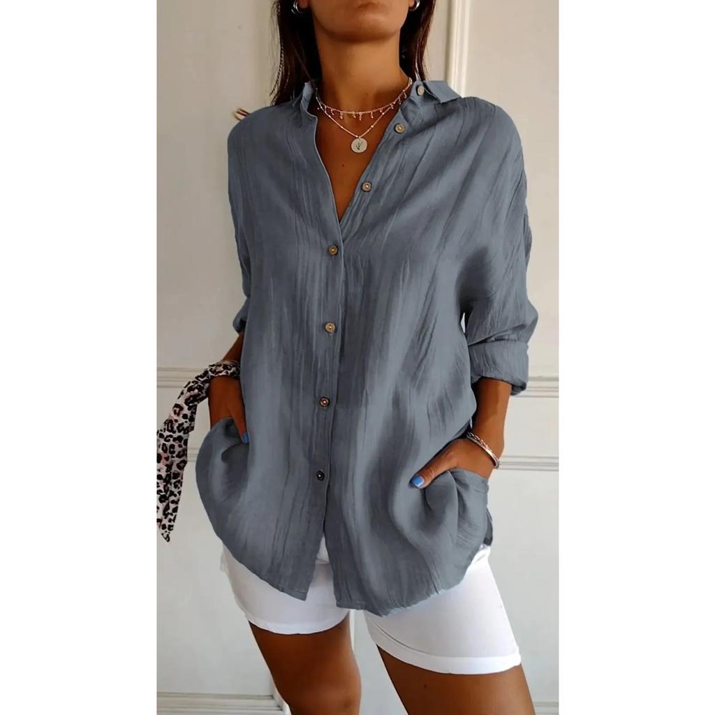 Women's, Elegant Vacation Style, V-neck Top, Loose Shirt, Casual, Slimming, Breathable, Comfortable Shirt