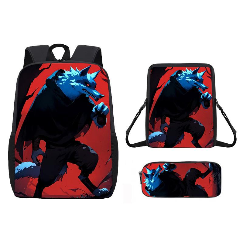 Pattern Animal Wolf Backpack Kids Shoulder Bag Pencil Case Student Use School