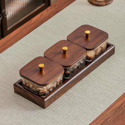 New Chinese Style Walnut & Glass Fruit/Snack Plate