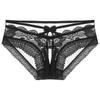 Mens Strappy Crotchless Panties Sexy Exotic Lingerie Nightwear Gay Male Sissy Lace Trim Sheer Mesh Open Crotch Underpants