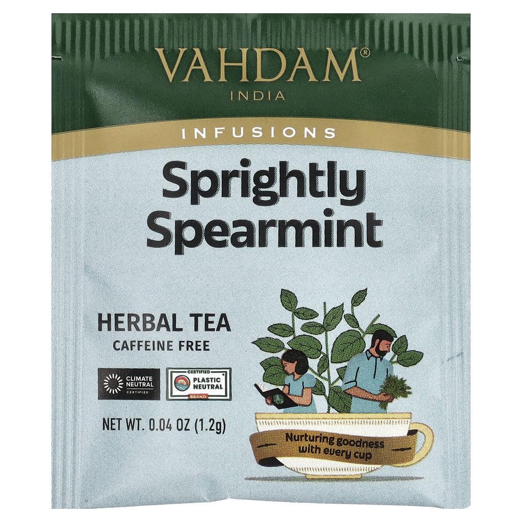 VAHDAM India, Infusions, Herbal Tea, Spritely Spearmint, Caffeine Free, 100 Infusion Bags, 120g (4.23oz)