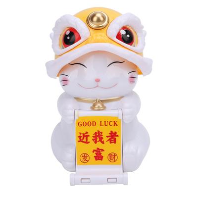 Lion Dance Cat Car Dashboard Ornament Solar Powered Plastic Auto Nodding Chinese Lucky Cat Lion