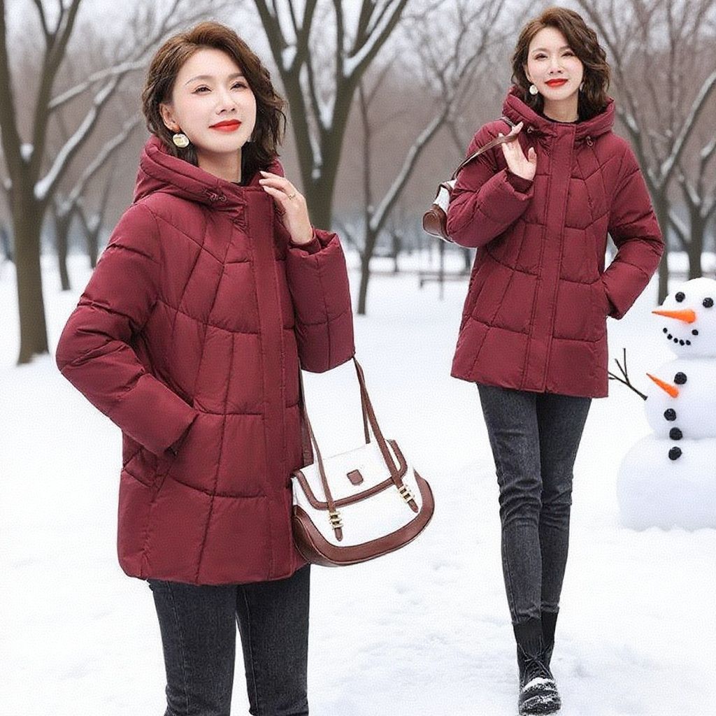 Padded Jacket Winter Down Mother Fashion Plus Size Loose Thick Hooded Padded Jacket