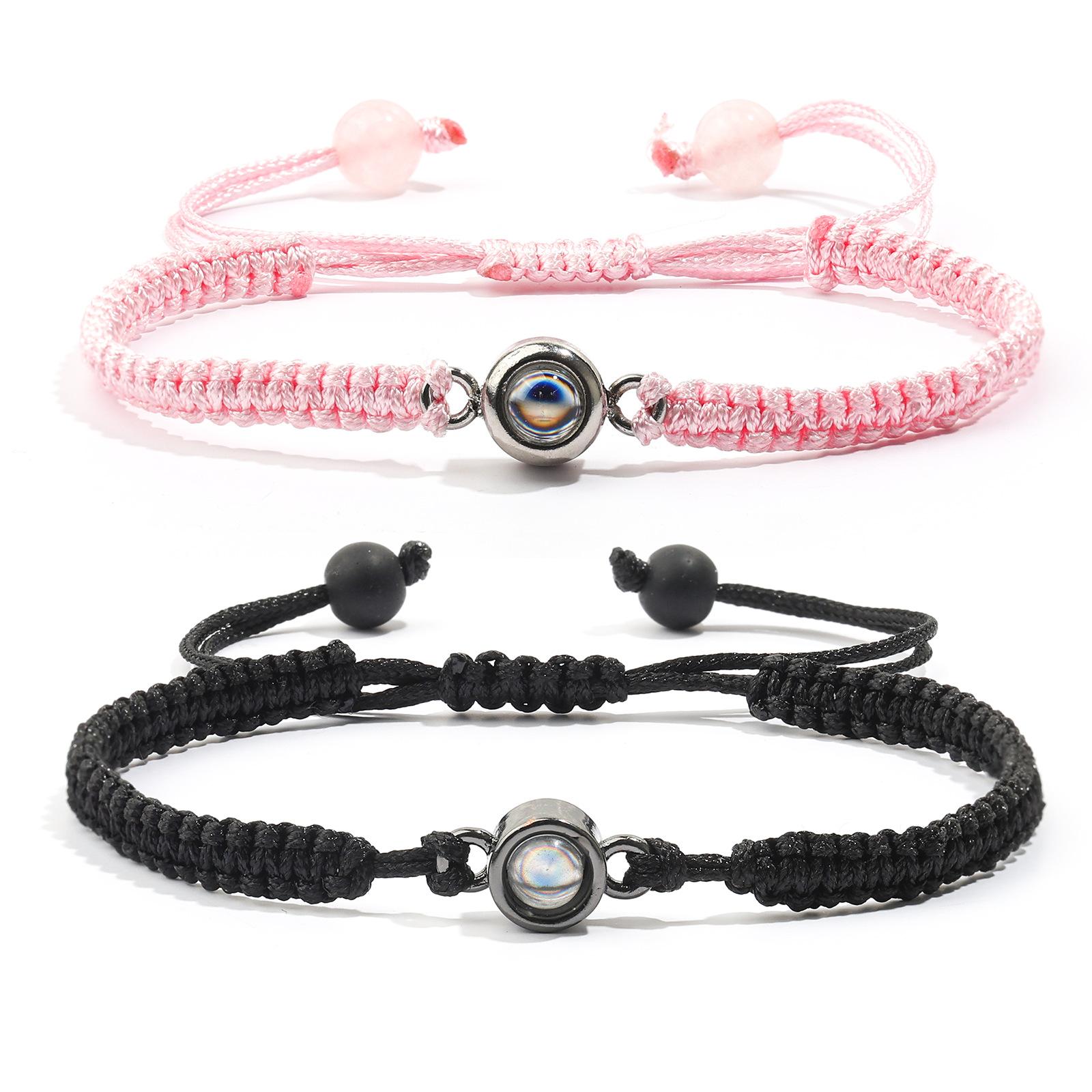 Projection Stone Set Bracelet 100 Languages I Love you Handwoven Bracelet Projection Stone Couple Bracelet