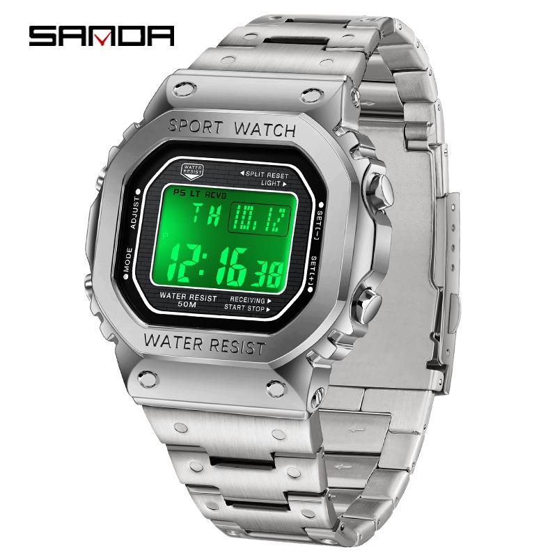 Sanda Men's Waterproof Square Multifunction Sports Alarm Watch