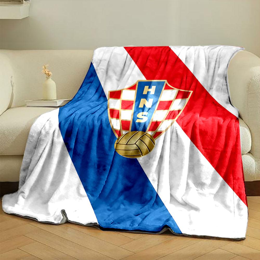 A Shield with Red-white Checkerboard, "HNS," and a Golden Soccer Ball Motif. for All Seasons Blanket Lunch Break Throw Gift