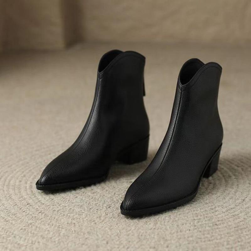 Comemore New Women's Ankle Boots Casual PU Women Shoes Spring Autumn Boots Sexy Pointed Chunky Heel Shoes Zip Short Booties