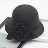 New Hat Women's Autumn and Winter British Woolen Woolen Pot Hat Fashion Flower Bucket Hat Warm Felt Top Hat
