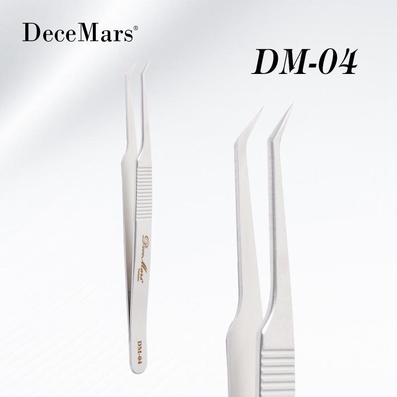 DeceMars Stainless Steel High Precision Eyelash Grafting Tweezers for Professional Technicians Silver