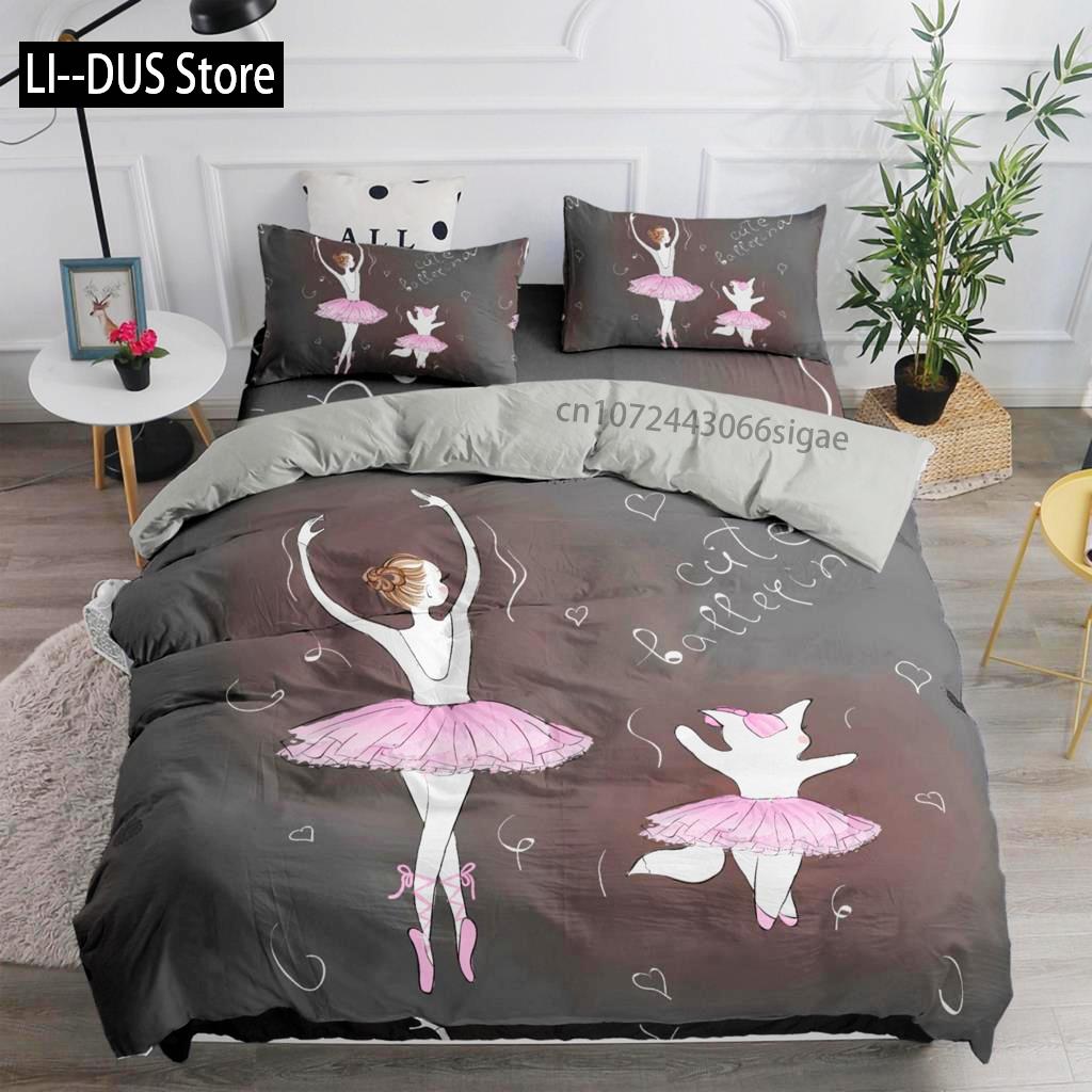 Ballett Tänzerin Bettbezug Cartoon Lieblich Ballerinen Bettwäsche Set Niedlich Prinzessin Mädchen Bettdeckenbezug Für Kinder Kinder Baby